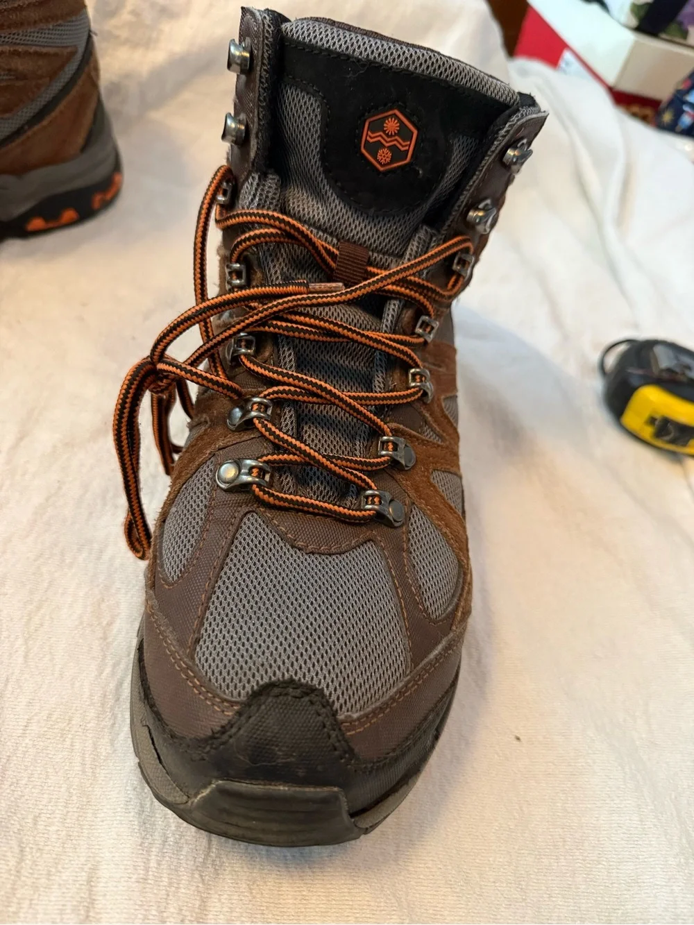 Men's Brown & Gray Hiking Boot with Orange Accents